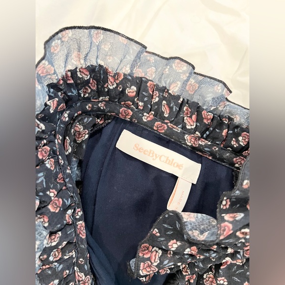 See By Chloe Navy Floral Rose Printed Chiffon Long Sleeve Dress - Picture 10 of 11